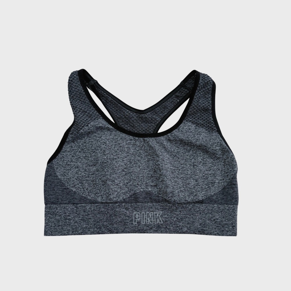 PINK Active Sports Bra Womens M Gray Marl Seamless Racerback Strappy